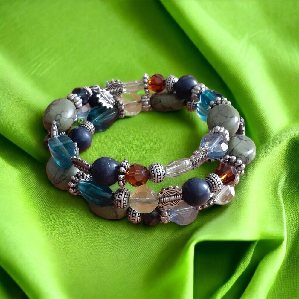 Mixed Media 3 Layer Memory Wire Bracelet Alternat… - image 6